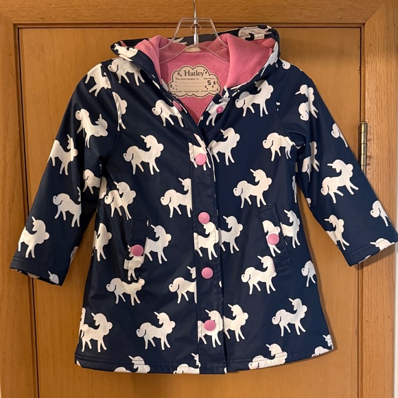 Hatley Kids Girls Unicorn Print Color Changing Rain Jacket Blue Pink Size 5 - Picture 1 of 7
